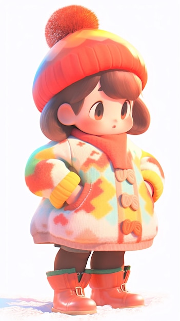 3D cartoon girl in winter sweater Great Cold Season concept illustration