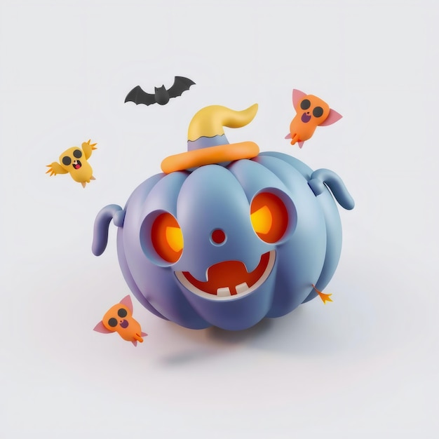 3D Cartoon Halloween Pumpkin with Bats and Ghosts