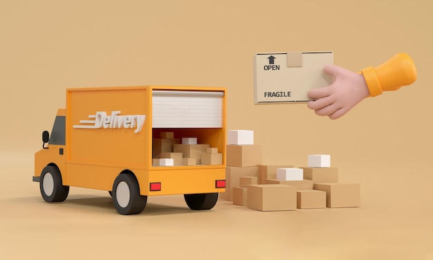 3D Cartoon hand accepting a delivery of boxes from deliverymanxA