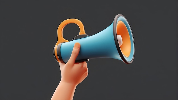 3D cartoon hand holding megaphone social media marketing