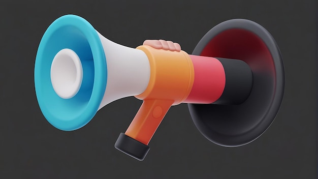 3D cartoon hand holding megaphone social media marketing