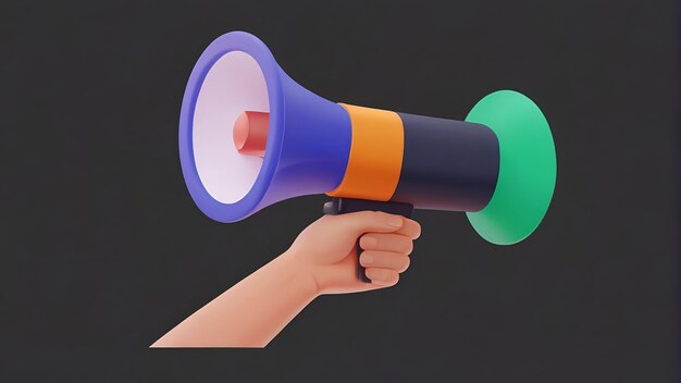 3D cartoon hand holding megaphone social media marketing