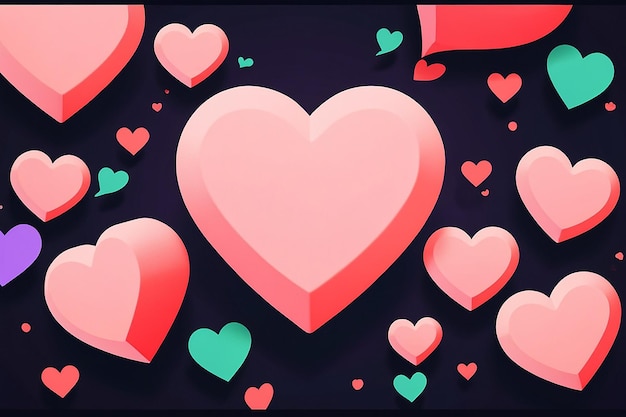 Photo 3d cartoon hearts composition in flat design