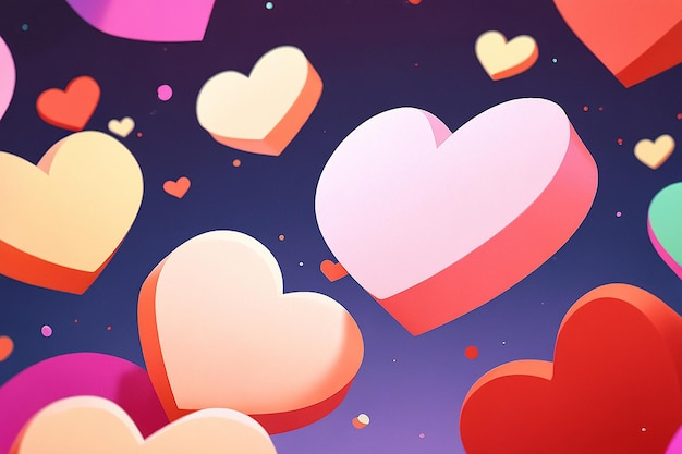 Photo 3d cartoon hearts composition in flat design