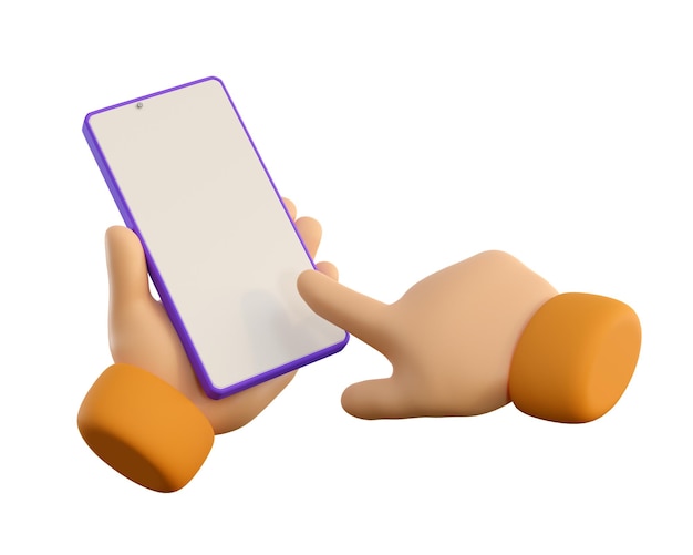 3d cartoon human hand hold smartphone