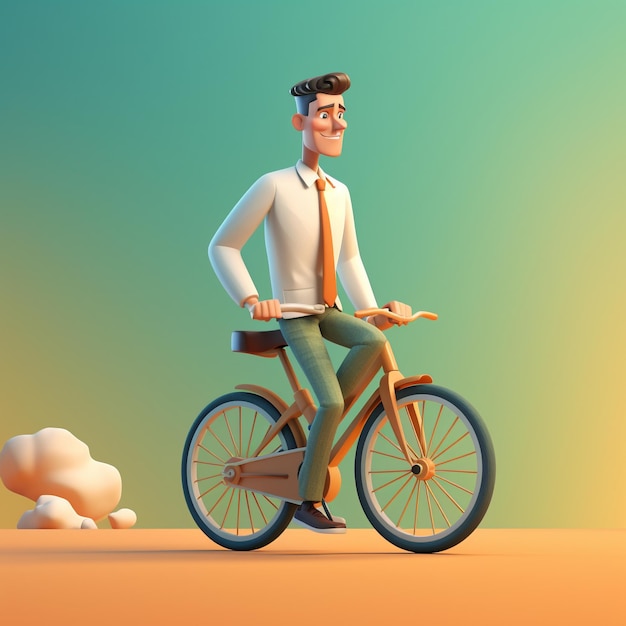 3d Cartoon human With Bicycle