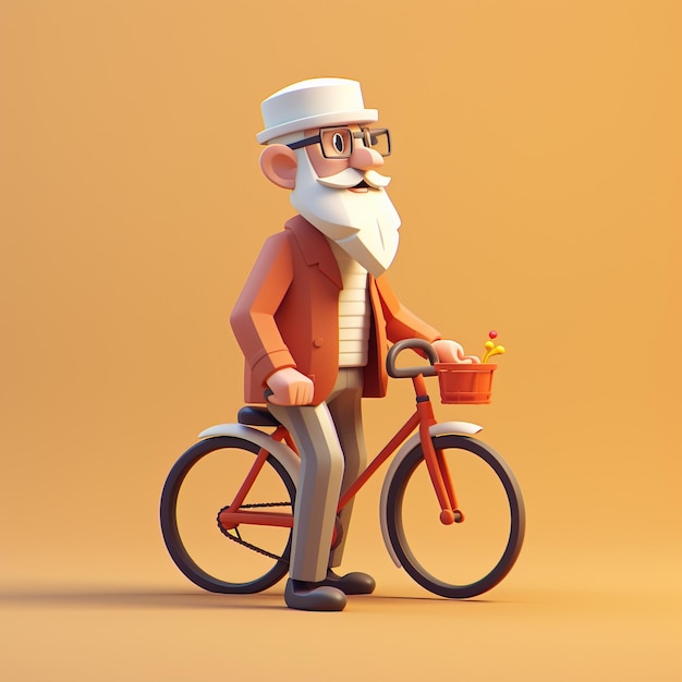 3d Cartoon human With Bicycle