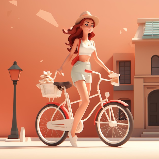 3d Cartoon human With Bicycle