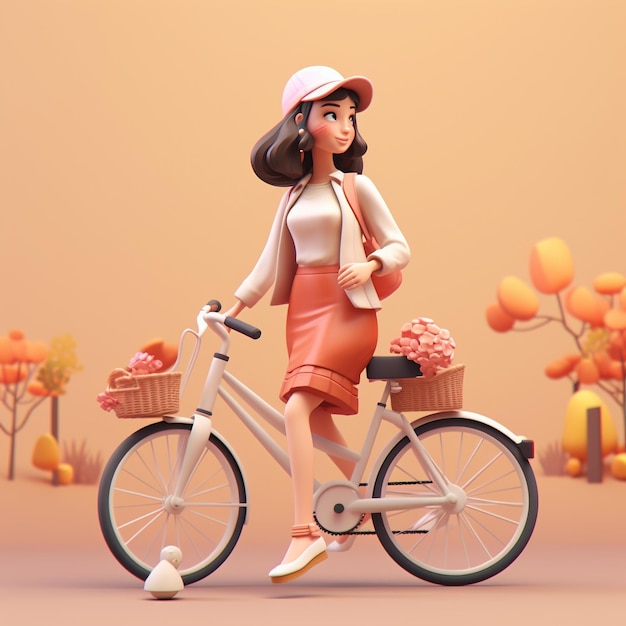 3d Cartoon human With Bicycle