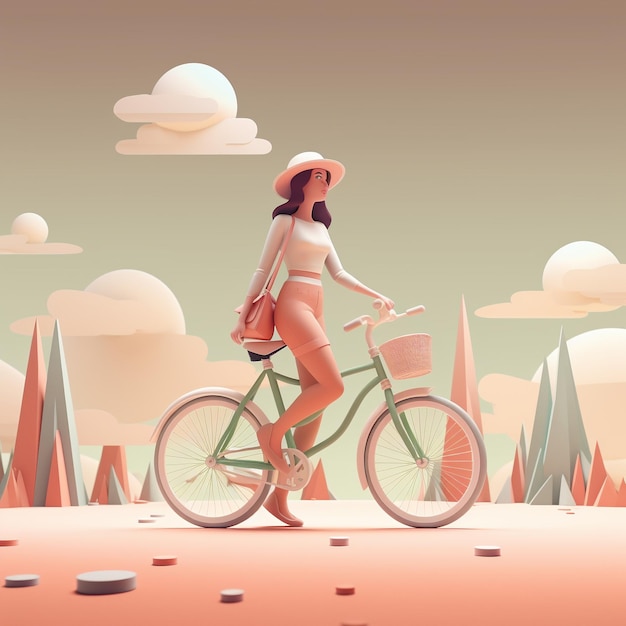 3d Cartoon human With Bicycle