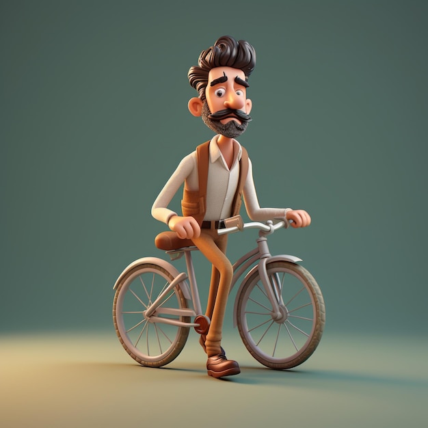 3d Cartoon human With Bicycle