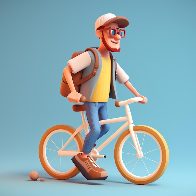 3d Cartoon human With Bicycle