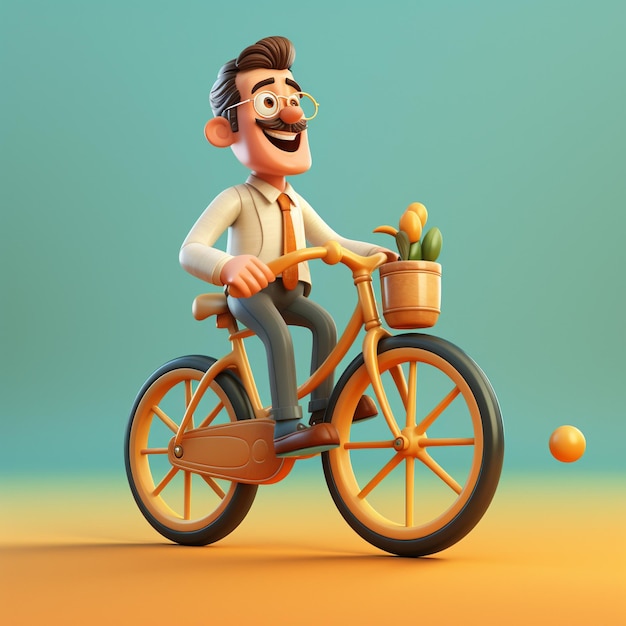 3d Cartoon human With Bicycle