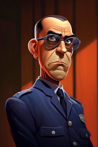 3D cartoon illustration angry security guard in color