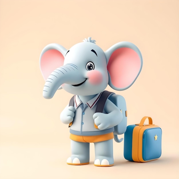 a 3d cartoon illustration of an elephant in a school uniform