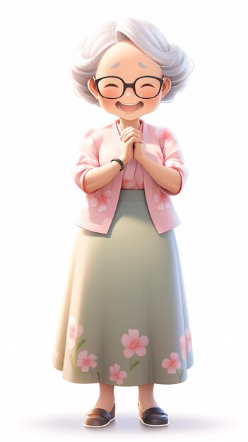 Photo 3d cartoon illustration of old woman concept illustration of healthy and happy life insurance