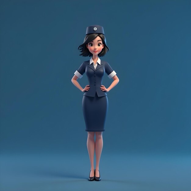 Photo a 3d cartoon illustration of a stewardess