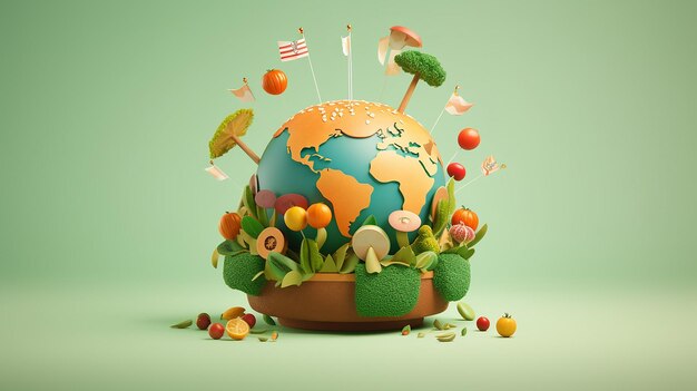 Photo 3d cartoon illustration of world food day