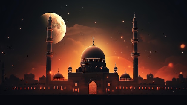 3D cartoon illustrations of mosques and lanterns produced for the holy festivalAI generated