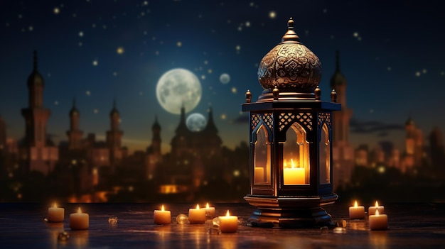 3D cartoon illustrations of mosques and lanterns produced for the holy festivalAI generated