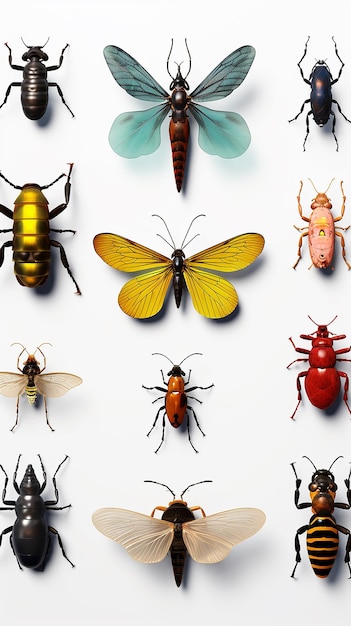 3D cartoon insect collection set on white background