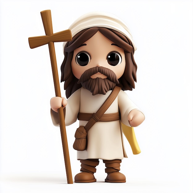 Photo 3d cartoon jesus holding a cross jesus 3d character