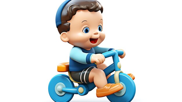 3d cartoon kid riding bicycle on white background