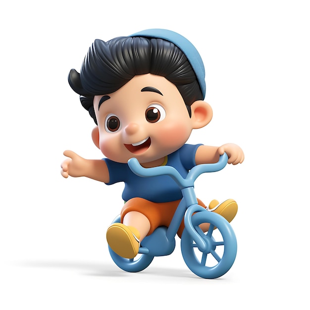 3d cartoon kid riding bicycle on white background