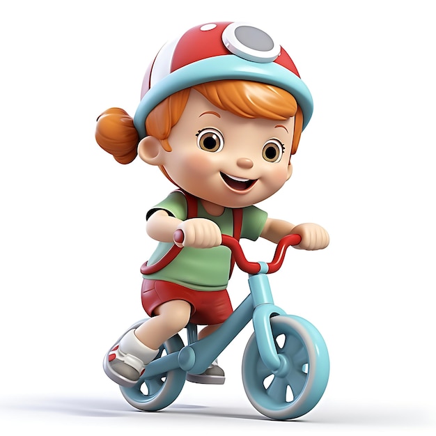 3d cartoon kid riding bicycle on white background