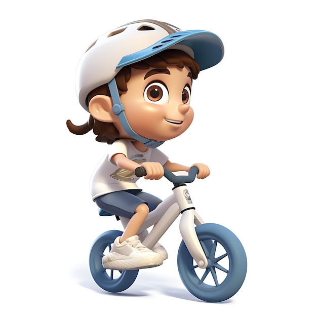 3d cartoon kid riding bicycle on white background