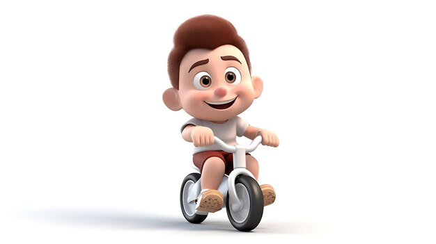 3d cartoon kid riding bicycle on white background