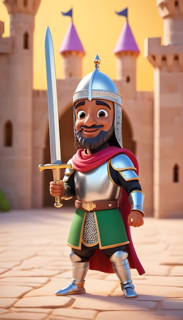 3d cartoon legendary Arab Muslim knight