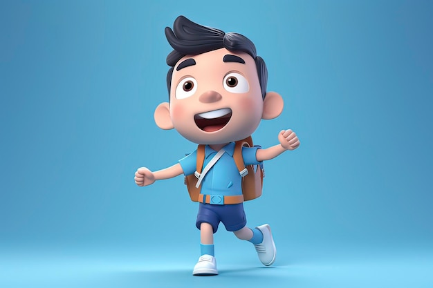 3D cartoon little boy carrying a backpack to school AI technology generated image