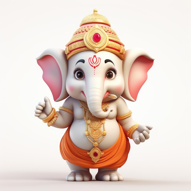 3D cartoon of Lord Ganesha standing Indian god of wisdom and success