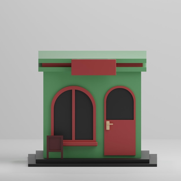 3D Cartoon Low Poly Building Green