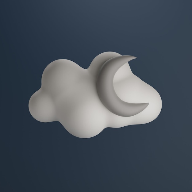 3D Cartoon Low Poly Moon Cloud Icon