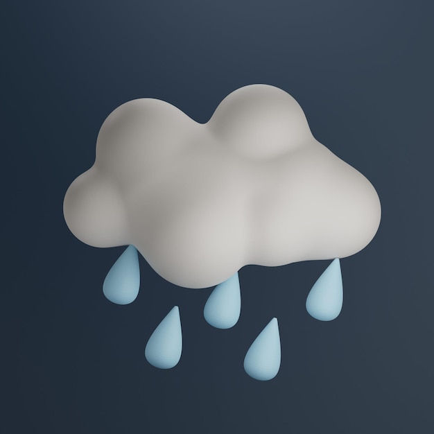 3D Cartoon Low Poly Rain Cloud Icon