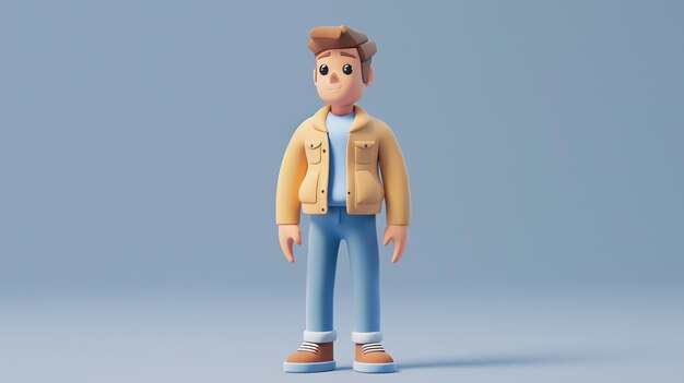 Photo a 3d cartoon man in casual clothing stands on a light blue background