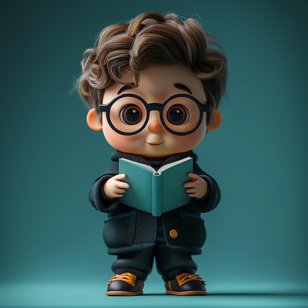 3d cartoon man and reading book