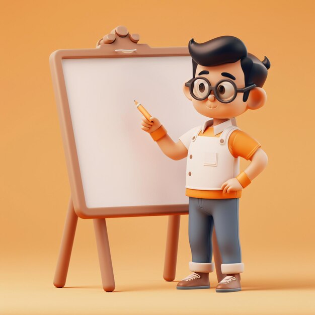 a 3D cartoon man with glasses