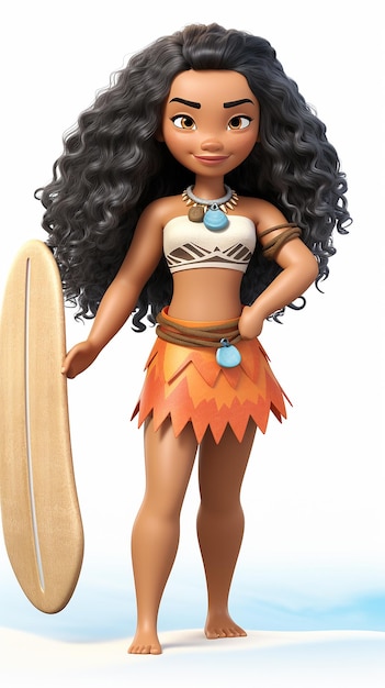 3D cartoon Moana at the beach on white background