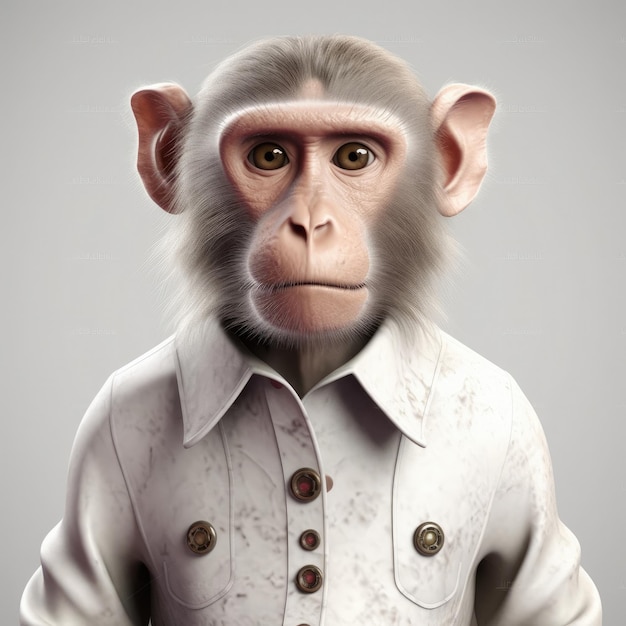 3D cartoon Monkey portrait wearing clothes glasses hat and jacket standing in front