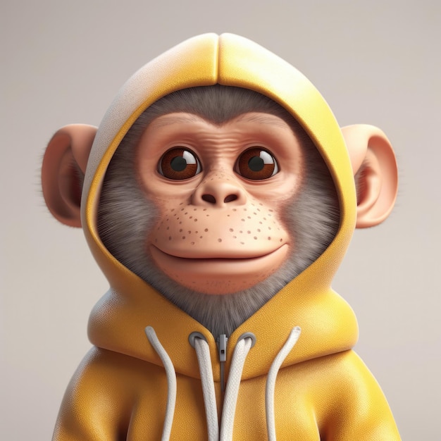 3D cartoon Monkey portrait wearing clothes glasses hat and jacket standing in front