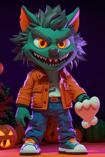 3D Cartoon Monster Character in Halloween Costume