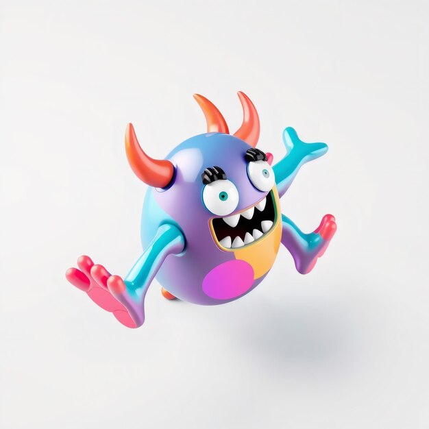 Photo 3d cartoon monster with horns big eyes and a toothy grin