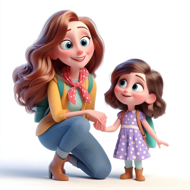 3d cartoon Mother and daughter hugging each others in mothers day