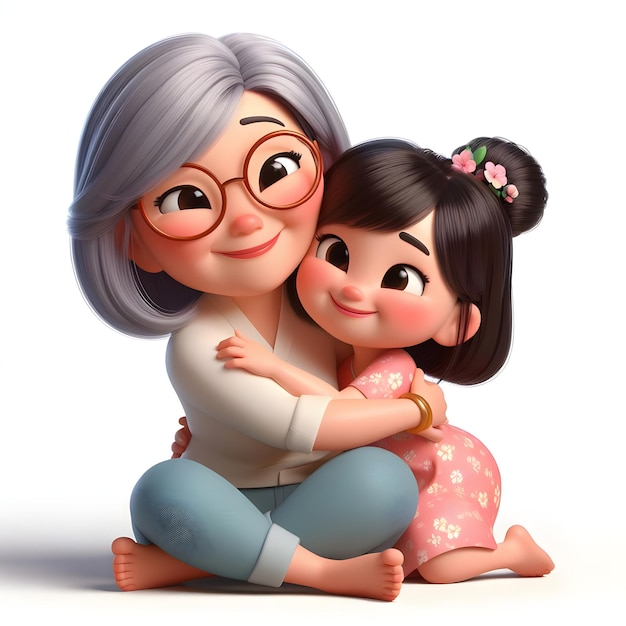 3d cartoon Mother and daughter hugging each others in mothers day