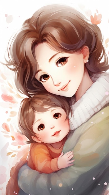 3D Cartoon Mothers Day Lovely Mother and Child