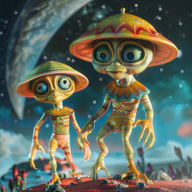 3D cartoon one aliens in space