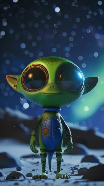 3D cartoon one aliens in space